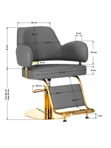 Gabbiano fotel fryzjerski Linz NQ złoto szary - 7