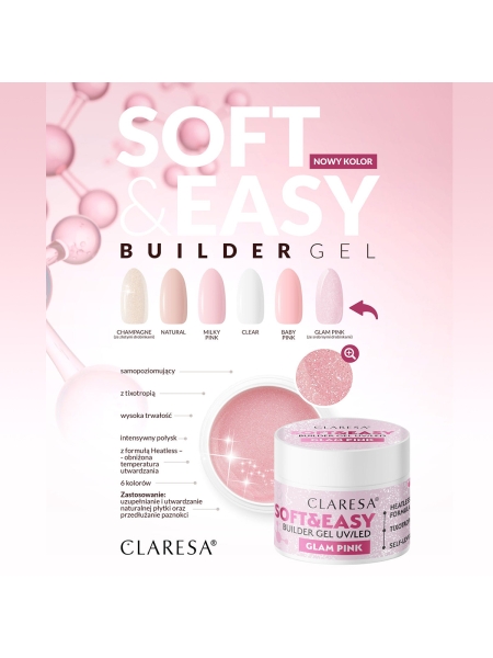 Claresa żel budujący Soft&Easy glam pink 12 g - 3