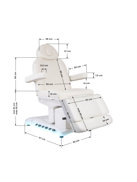 Fotel kosmetyczny elektr. Azzurro 708B Exclusive 4 siln. podgrzewany - 12